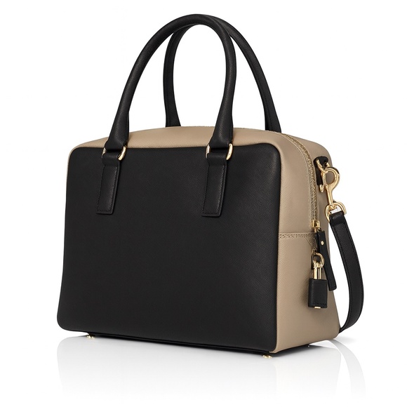 Gianni Notaro Beige/Black Saffiano Leather Satchel/Shoulder Bag Made in Italy
